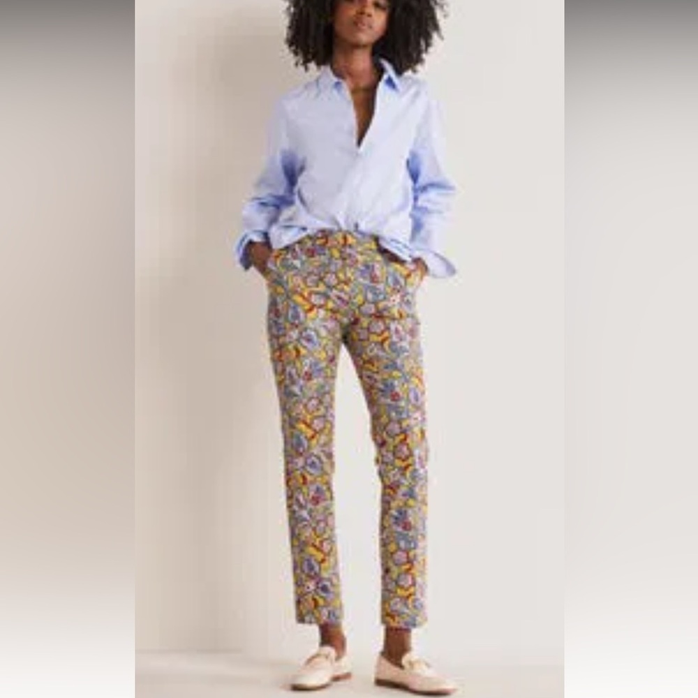 Boden Yellow Paisley 7/8 Richmond Flared Leg Cotton Sateen Trousers Sizes 6, 8